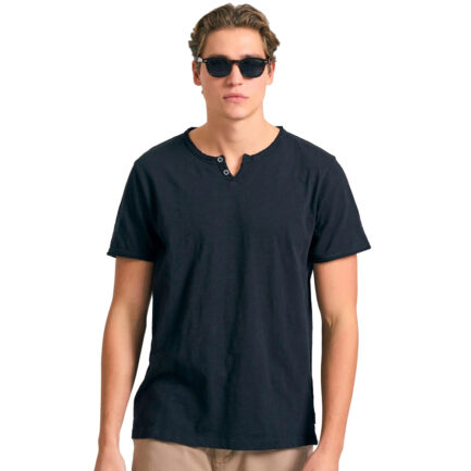 FUNKY BUDDHA ΑΝΔΡΙΚΟ T-SHIRT ΜΕ ΛΑΙΜΟ HENLEY ΚΑΙ RAW CUTS
